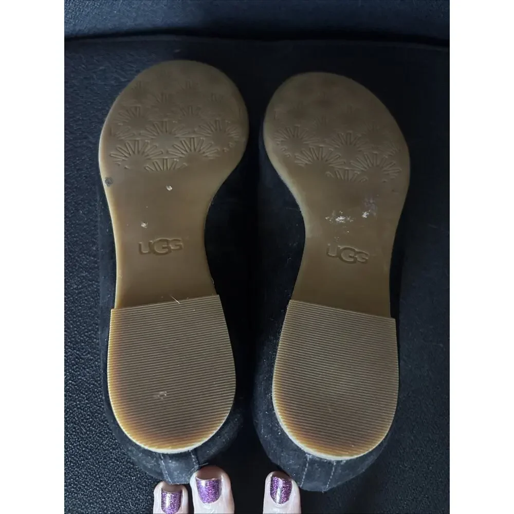 Ugg Women’s Black Suede Ballet Floral Flats Size 7.5